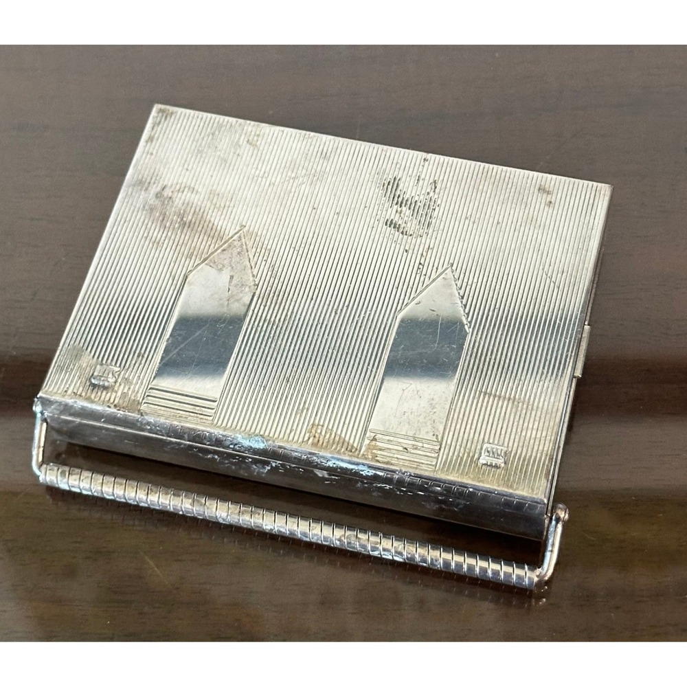 Vintage Volupte Art Deco Carryall Compact‎ Silver Tone Powder Case Mirror Handle